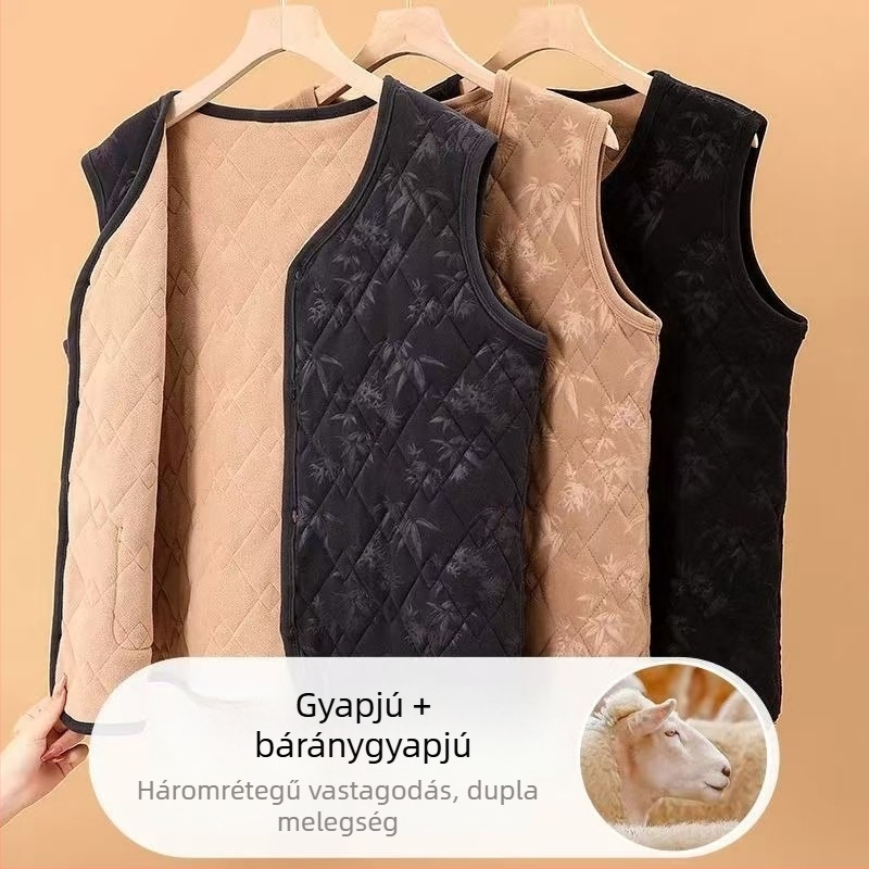 Téli női mellény kínai stílusban, német fleece, 80–90% poliészter, irodalmi-retro stílus.