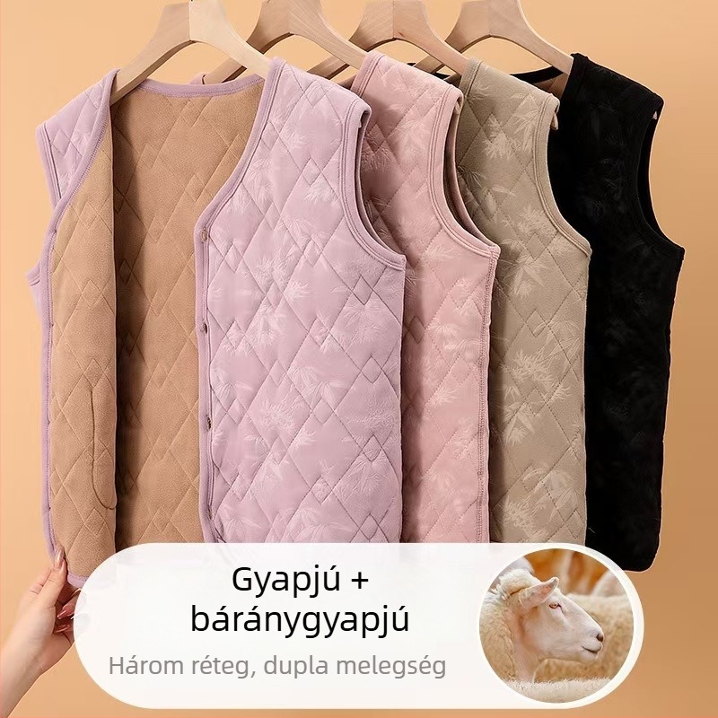 Téli női mellény kínai stílusban, német fleece, 80–90% poliészter, irodalmi-retro stílus.