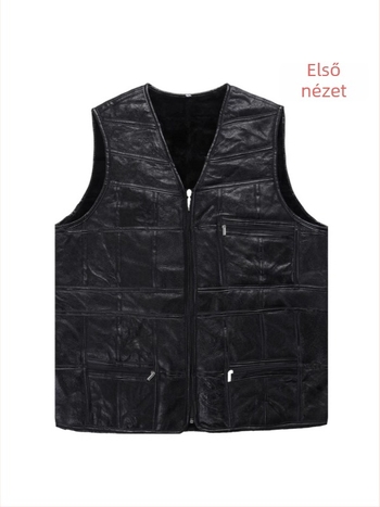 Férfi báránybőrből készült mellény, pamut bélés, V-nyak, cipzár