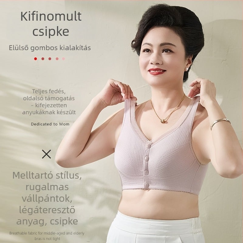 Pamut drót nélküli melltartó elöl patenttal, formázott kosarakkal, légáteresztő