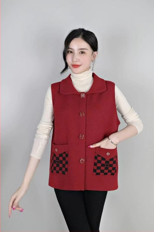 Őszi–tavaszi nylon geometriai mellény időseknek – lazább stílusú külső ruházat, vasalásmentes