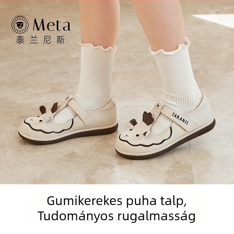 Lányoknak készült bőrcipő, hercegnő-stílus, rajzfilmszerű mintával, Velcro-zárás