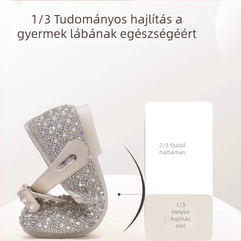 Kristályos masnis kislánycipő, négyzetes orr, Velcro-zár, EVA talp, 4–16 éveseknek, 2025 ősz