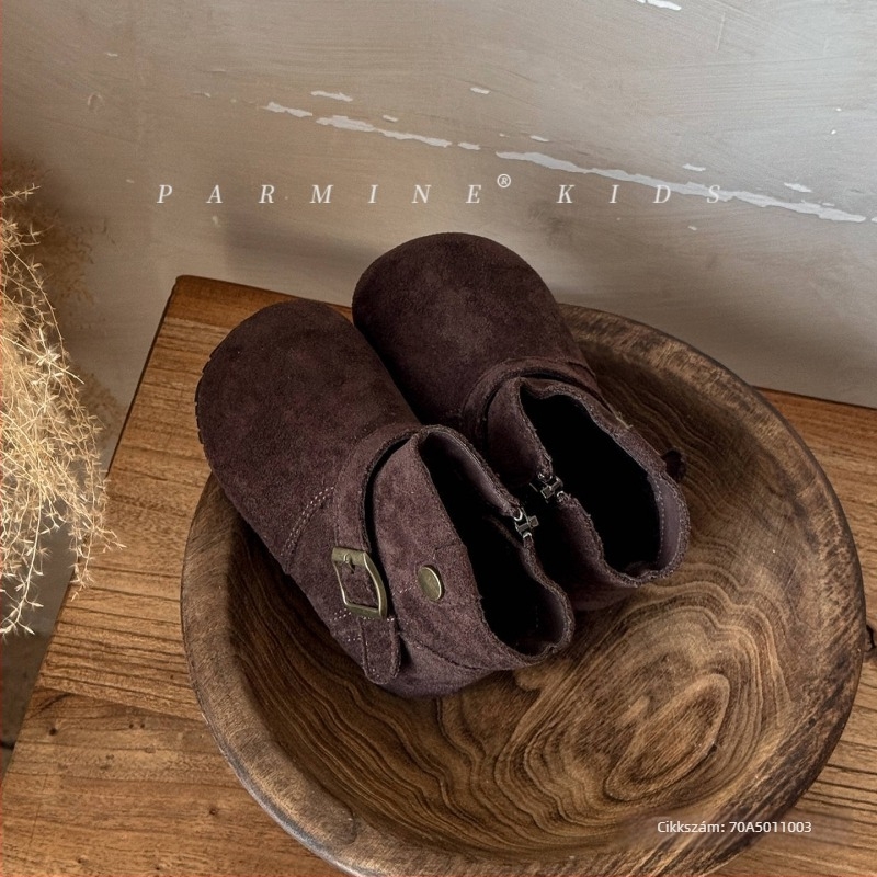 Lányoknak készült vastag pamut téli csizmák meleg fleece béléssel, Birkenstock-stílusú bőr csizmák