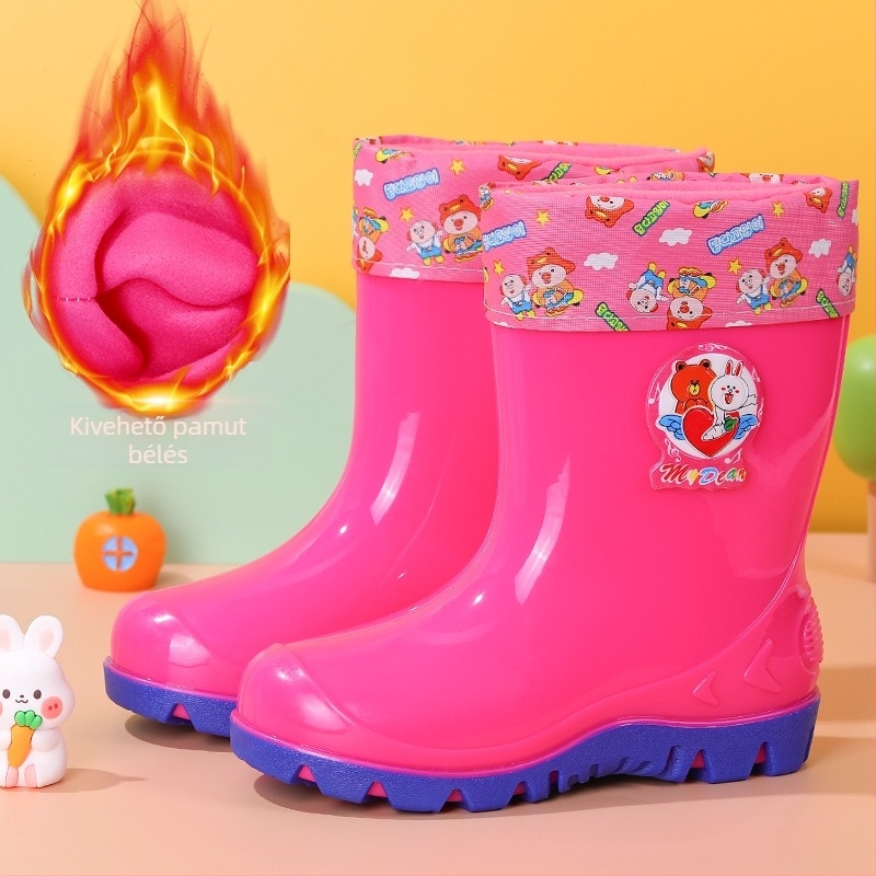 Gyerekeknek készült esőcsizma fleece belsővel – csúszásmentes gumi, rajzfilm mintázat, 2–18 éveseknek