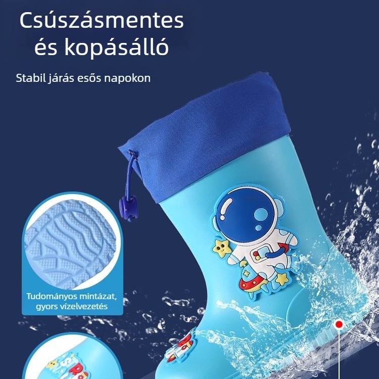 Gyerekeknek való esőcsizma fiúknak, csúszásmentes, vízálló, rugalmas felsőrésszel, 1–9 éveseknek.