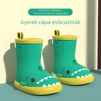 Cápa mintás gyerek esőcsizma, csúszásmentes puha talpú, középmagas szárú, karikatúra dizájn