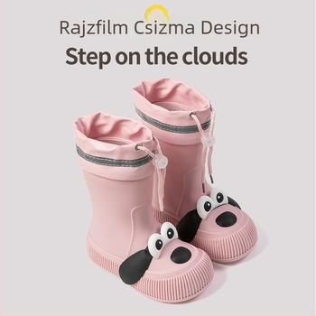 Gyerekeknek készült esőcsizma Cartoon kiskutyával, uniszex, vízálló PVC, fleece bélés, puha talp