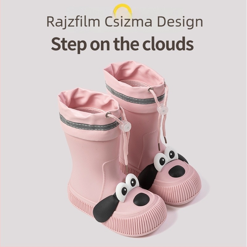 Gyerekeknek készült esőcsizma Cartoon kiskutyával, uniszex, vízálló PVC, fleece bélés, puha talp