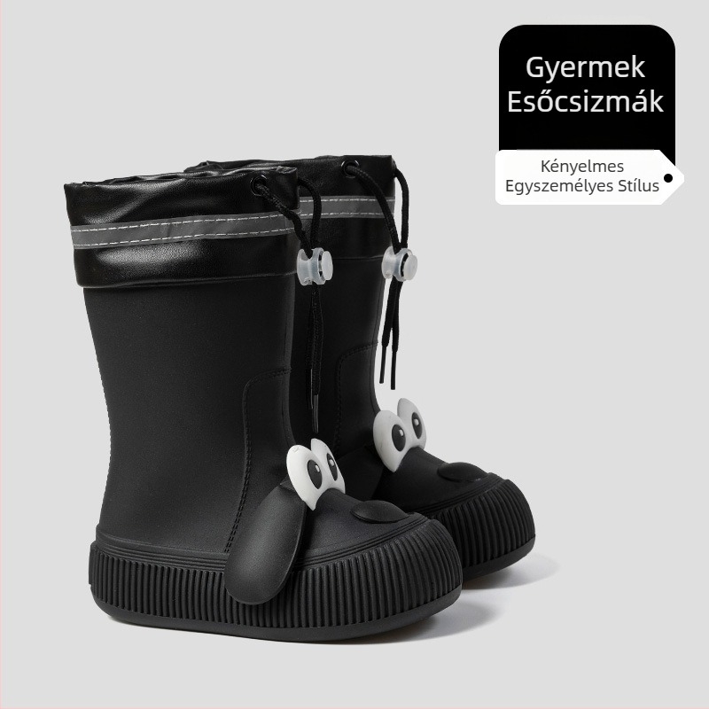Gyerekeknek készült esőcsizma Cartoon kiskutyával, uniszex, vízálló PVC, fleece bélés, puha talp