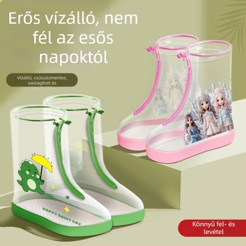 Esőcsizma gyerekeknek PVC felsőrésszel, alacsony csőmagasság, lapos sarok, közepes vastagság, 1–3 éves korosztálynak