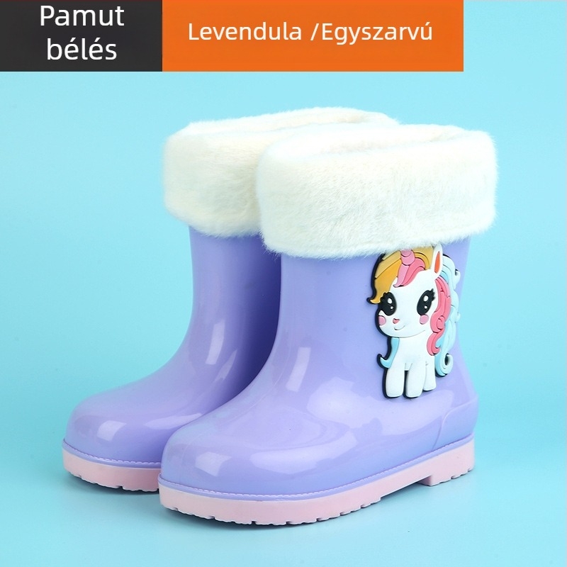 Gyerekeknek való esőcsizma PVC felsőrésszel, cartoon mintával, egész éves használatra, 4–16 éveseknek