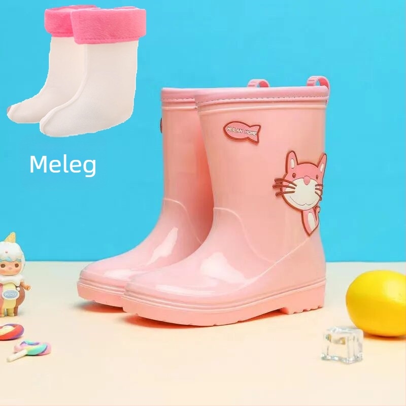Yiyao Rain Gyermek esőcsizmák – csúszásmentes, vízálló PVC felsőrész, cicás minta, meleg minden évszakban, fiúknak és lányoknak