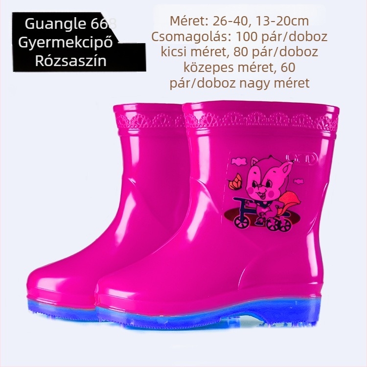 Új divat gyerek esőcsizma PVC, alacsony sarokkal, rajzfilm mintával, minden évszakhoz
