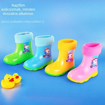 Gyerekek esőcsizmája csúszásmentes, kopásálló talppal, meleg fleece bélés, levehető fleece bélés, rajzfilmszerű minta, fiúknak és lányoknak