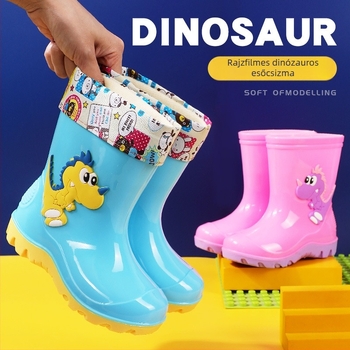 Dinoszaurusz mintás esőcsizma készlet gyermekeknek, PVC felső rész, csúszásmentes belső bélés, egész éves viselet, uniszex