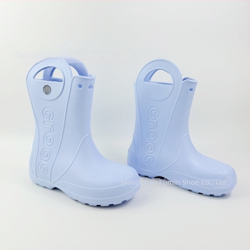 Gyerek EVA esőcsizma, csúszásmentes, puha talp, egyszínű, középmagas szár, alacsony sarkú 1–3 cm, uniszex, 4–16 éveseknek.