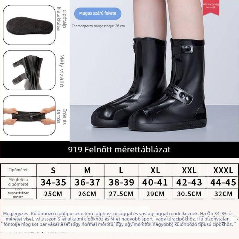 Vízálló cipővédők férfiaknak, nőknek és gyerekeknek; magas cső, vastagított, csúszásmentes és kopásálló védelem esőcipőkhöz.