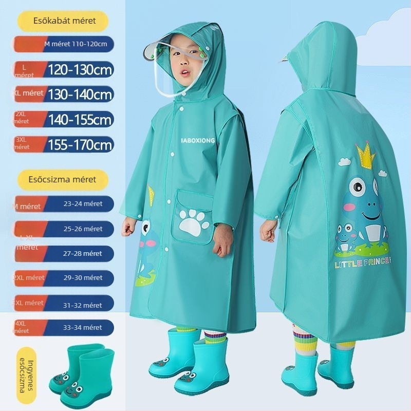 Iskolás gyermekeknek készült esőköpeny, vastított és tartós, erős eső ellen, nagy hátizsákkal kompatibilis, uniszex, 2025-ös új modell