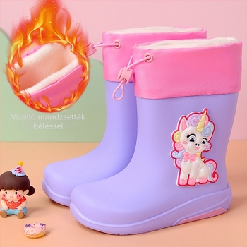 Unisex PVC esőcsizma, fleece-béléssel, vízálló, középmagas szárú, 1–12 éves korosztálynak