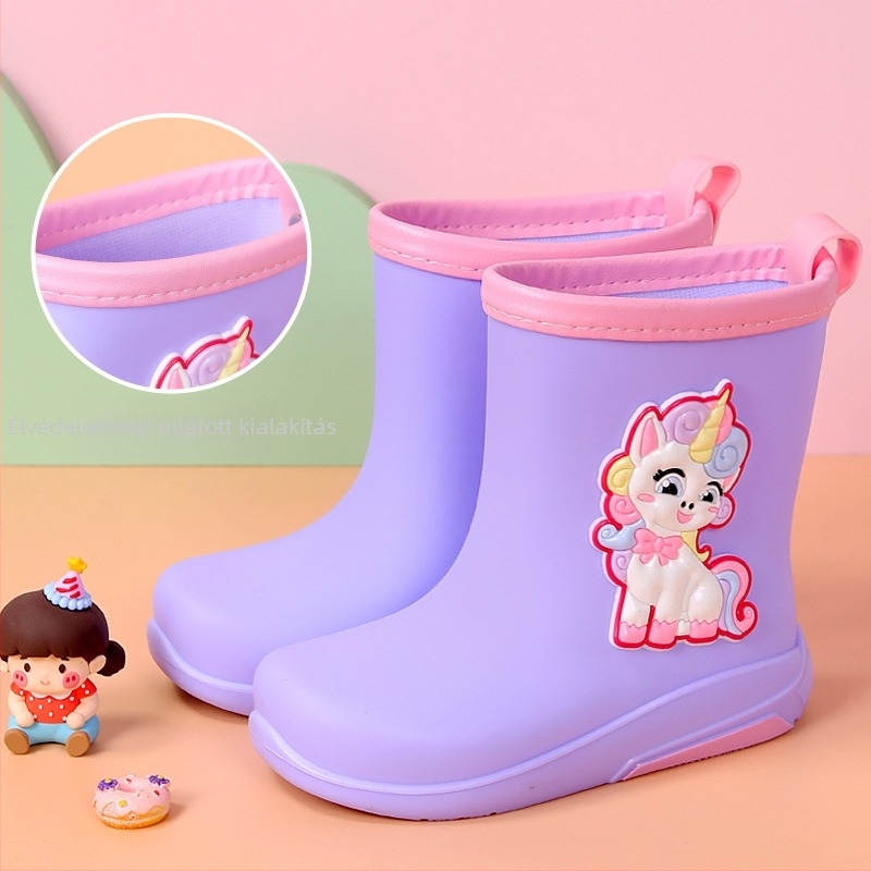 Unisex PVC esőcsizma, fleece-béléssel, vízálló, középmagas szárú, 1–12 éves korosztálynak