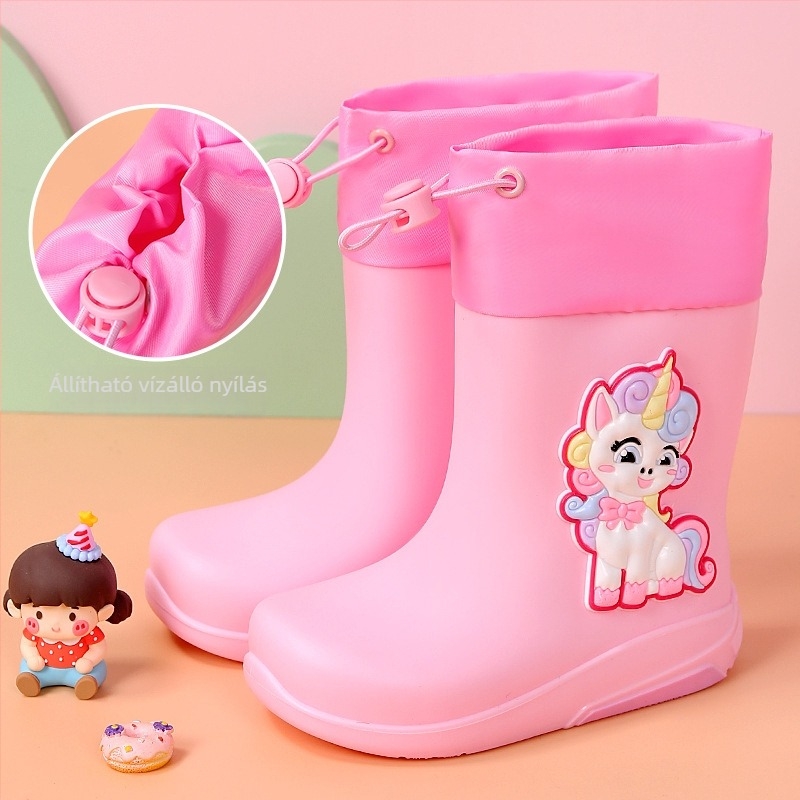 Unisex PVC esőcsizma, fleece-béléssel, vízálló, középmagas szárú, 1–12 éves korosztálynak