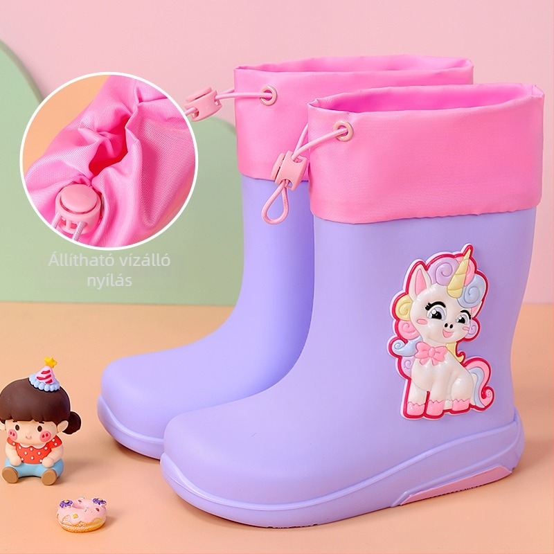 Unisex PVC esőcsizma, fleece-béléssel, vízálló, középmagas szárú, 1–12 éves korosztálynak
