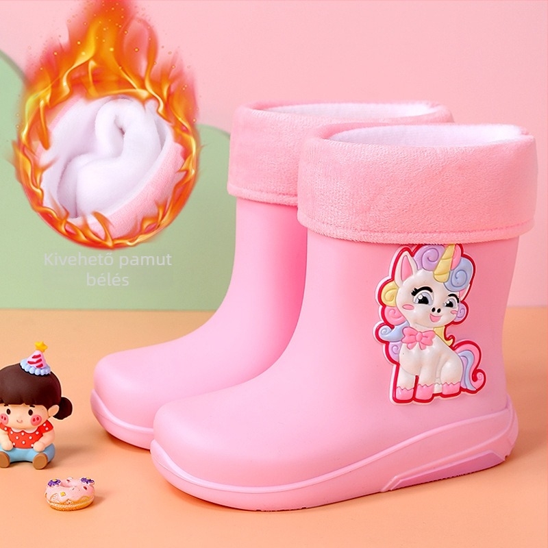 Unisex PVC esőcsizma, fleece-béléssel, vízálló, középmagas szárú, 1–12 éves korosztálynak