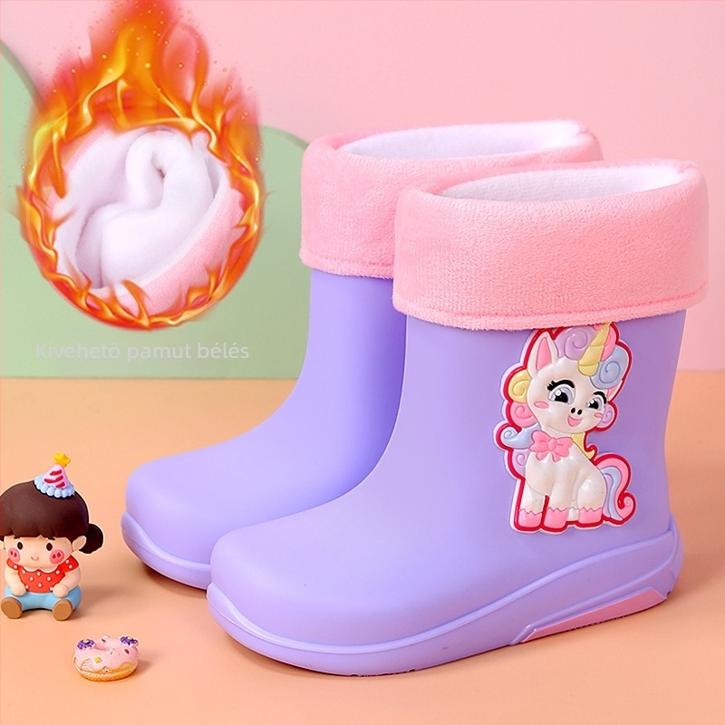 Unisex PVC esőcsizma, fleece-béléssel, vízálló, középmagas szárú, 1–12 éves korosztálynak