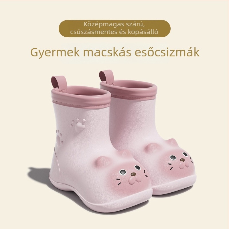 Macskás gyerek esőcsizma – csúszásmentes, könnyű, vízálló, uniszex