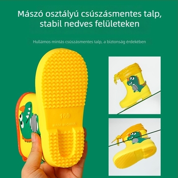 Rajzfilmszerű gyerek esőcsizmák, vízállóak, fleece béléssel, csúszásmentes talppal, kültéri használatra