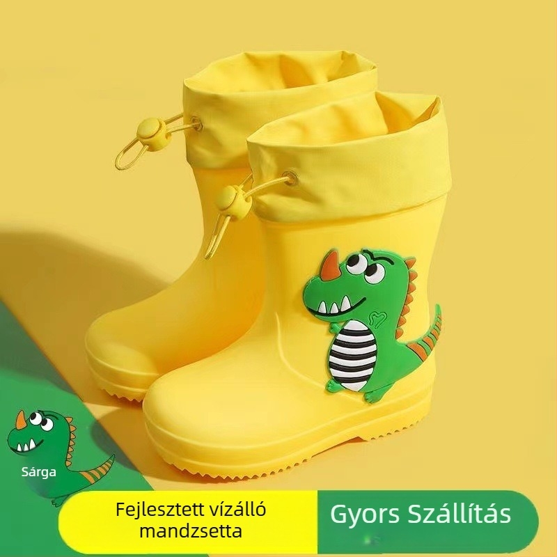 Rajzfilmszerű gyerek esőcsizmák, vízállóak, fleece béléssel, csúszásmentes talppal, kültéri használatra