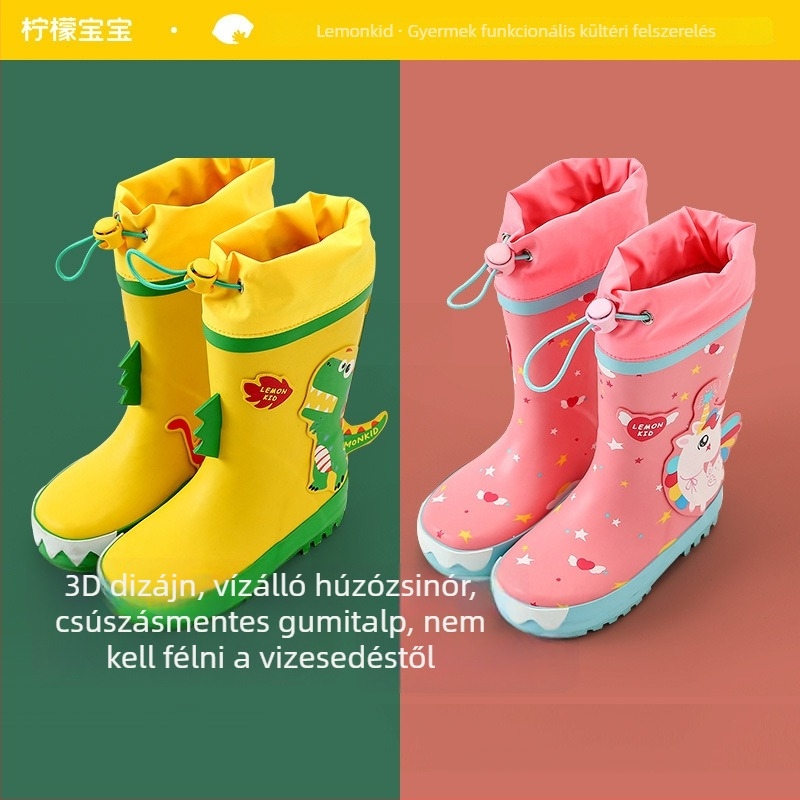 Lemonkid gyerekeknek készült gumicsizma esőre, rajzolt mintával, vízálló, csúszásmentes, középmagas, 7–12 éveseknek