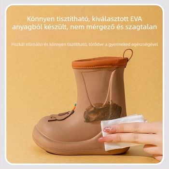 Kapibara gyerek esőcsizma, uniszex, EVA felső rész, csúszásmentes puha talp, alacsony sarkú 1–3 cm, középső cső magasság, 1–12 éves korosztálynak