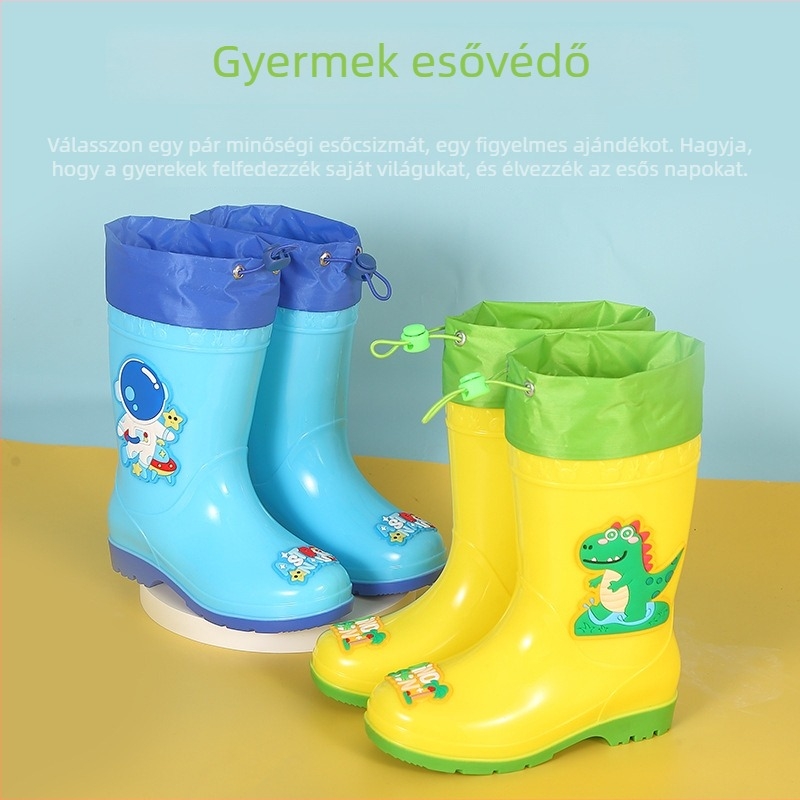 Gyerek esőcsizma rajzfilm mintával, könnyű PVC, fleece béléssel, levehető vízálló szár, csúszásmentes, 1–6 évesek.