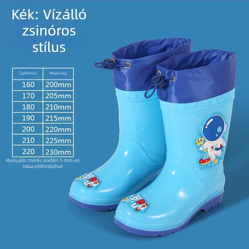 Gyerek esőcsizma rajzfilm mintával, könnyű PVC, fleece béléssel, levehető vízálló szár, csúszásmentes, 1–6 évesek.