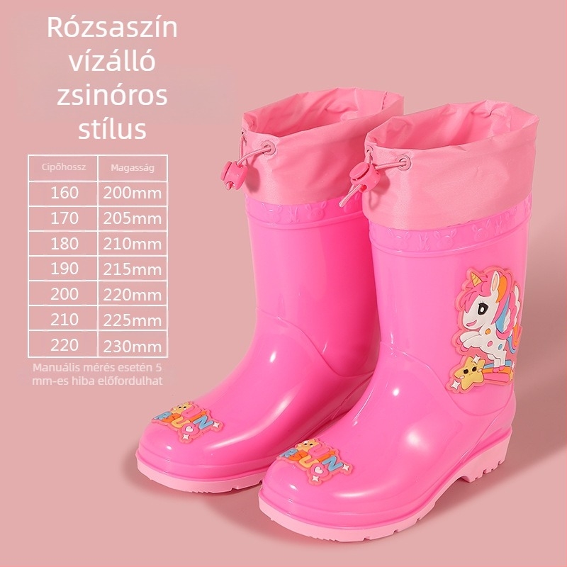 Gyerek esőcsizma rajzfilm mintával, könnyű PVC, fleece béléssel, levehető vízálló szár, csúszásmentes, 1–6 évesek.