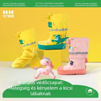 Kocotree gyerekeknek készült esőcsizma fleece bélésű belsővel, vízálló PVC külső, középtalp magasság, levehető belső bélés, rajzfilmszerű mintázat