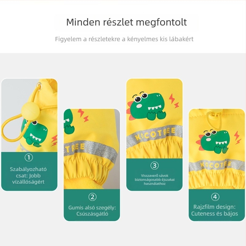 Kocotree gyerekeknek készült esőcsizma fleece bélésű belsővel, vízálló PVC külső, középtalp magasság, levehető belső bélés, rajzfilmszerű mintázat