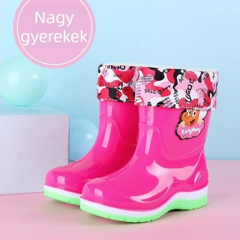 Gyerek esőcsizmák fleece béléses PVC felsőrésszel, csúszásmentes talppal, 7–12 éveseknek