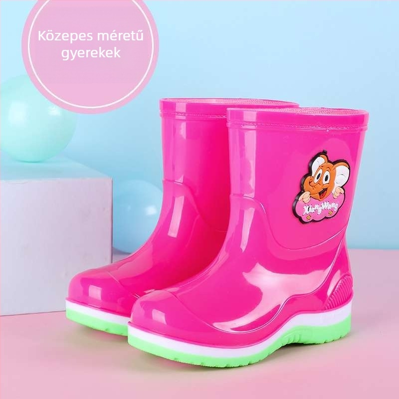 Gyerek esőcsizmák fleece béléses PVC felsőrésszel, csúszásmentes talppal, 7–12 éveseknek