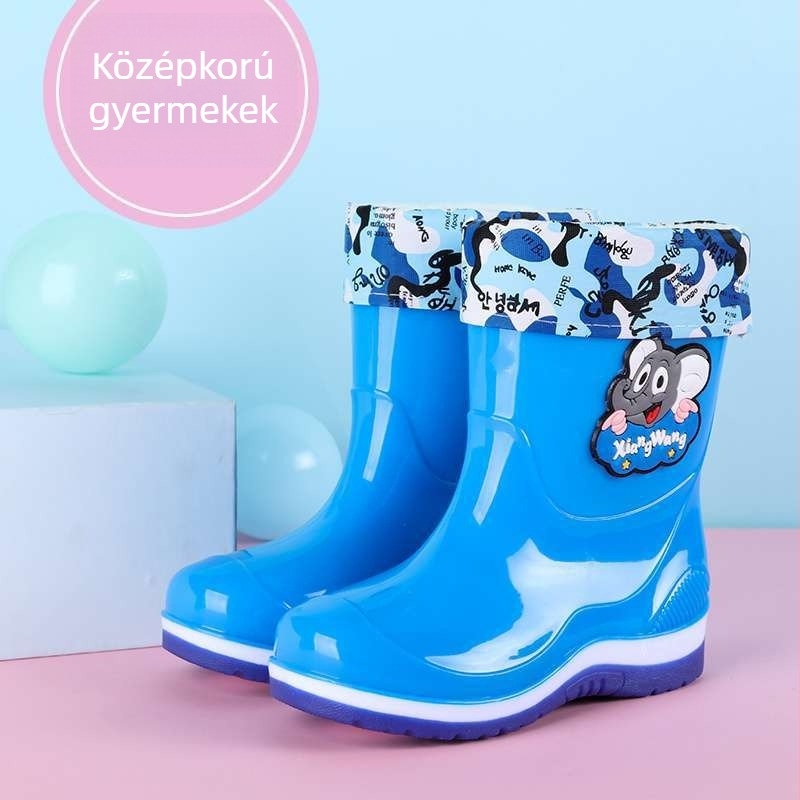 Gyerek esőcsizmák fleece béléses PVC felsőrésszel, csúszásmentes talppal, 7–12 éveseknek