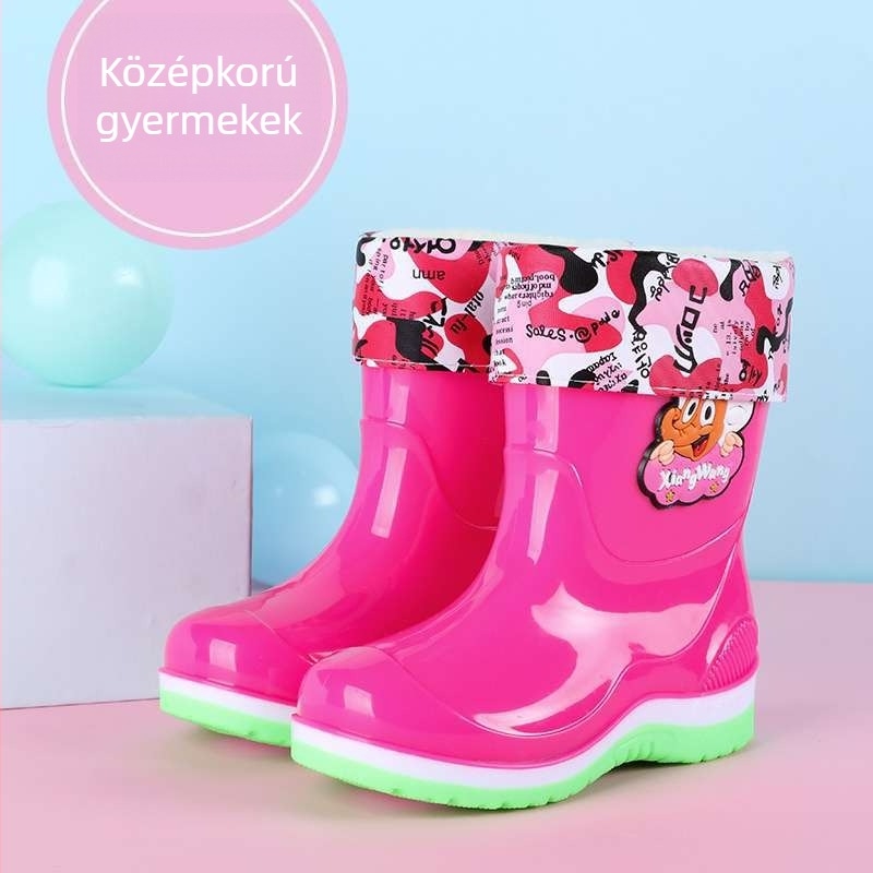 Gyerek esőcsizmák fleece béléses PVC felsőrésszel, csúszásmentes talppal, 7–12 éveseknek