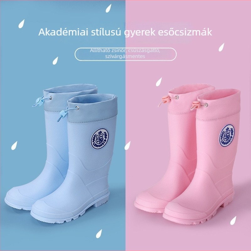 PVC-ből készült gyerek esőcsizma, középmagas, unisex, könnyű, csúszásmentes talppal, egyszínű, 4–12 éveseknek