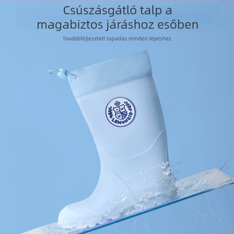 PVC-ből készült gyerek esőcsizma, középmagas, unisex, könnyű, csúszásmentes talppal, egyszínű, 4–12 éveseknek