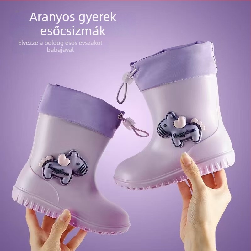 Cartoon Pony Gyerekek esőcsizmái, uniszex, fleece belsővel, csúszásmentes talppal, könnyű, vízálló, óvodába és iskolába