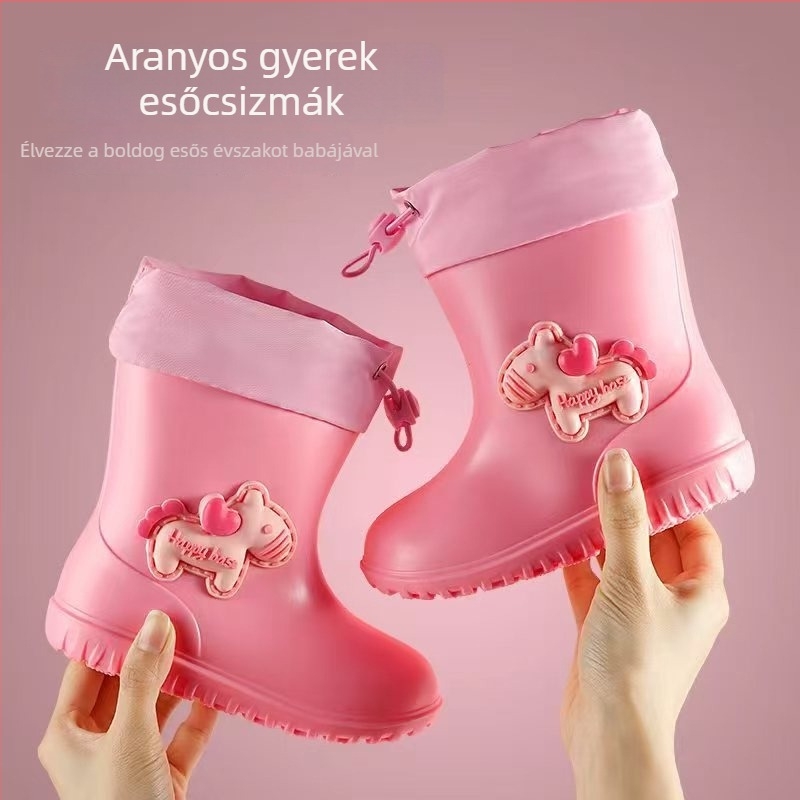 Cartoon Pony Gyerekek esőcsizmái, uniszex, fleece belsővel, csúszásmentes talppal, könnyű, vízálló, óvodába és iskolába