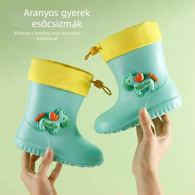 Cartoon Pony Gyerekek esőcsizmái, uniszex, fleece belsővel, csúszásmentes talppal, könnyű, vízálló, óvodába és iskolába