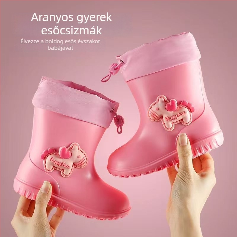 Cartoon Pony Gyerekek esőcsizmái, uniszex, fleece belsővel, csúszásmentes talppal, könnyű, vízálló, óvodába és iskolába