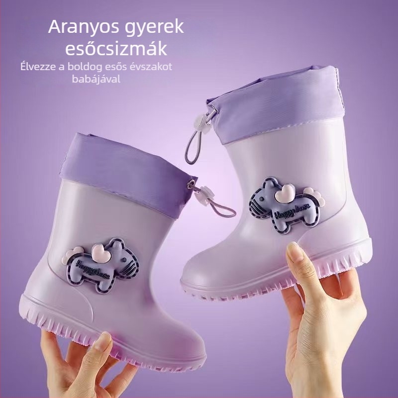 Cartoon Pony Gyerekek esőcsizmái, uniszex, fleece belsővel, csúszásmentes talppal, könnyű, vízálló, óvodába és iskolába